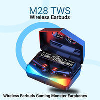 M28 Gaming Wireless Earbuds Bluetooth 5.3 – Ultra Low Latency TWS Headphones with Mirror LED Display, Type-C Fast Charge, IPX7 Waterproof & Deep Bass Mic for Gaming/Music
