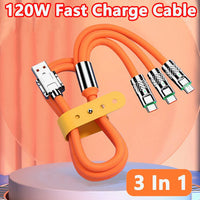 BYZ 3-in-1 Fast Charging Cable – Liquid Soft Silicone 1.2M, 120W / 6A Data Cable for Android, Type-C & iPhone