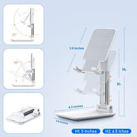 OGMAPLE MT-6 Desk Phone Holder – Foldable & Height Adjustable Universal Cellphone Stand Compatible with Devices Under 8” with Silicone Mat