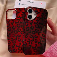 Leopard Print Ruby & Gold Phone Case, Stylish Protective Back Cover (All iPhone Series)