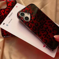 Leopard Print Ruby & Gold Phone Case, Stylish Protective Back Cover (All iPhone Series)