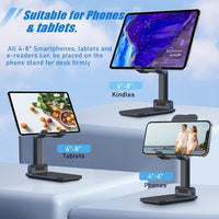 OGMAPLE MT-6 Desk Phone Holder – Foldable & Height Adjustable Universal Cellphone Stand Compatible with Devices Under 8” with Silicone Mat
