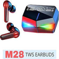 M28 Gaming Wireless Earbuds Bluetooth 5.3 – Ultra Low Latency TWS Headphones with Mirror LED Display, Type-C Fast Charge, IPX7 Waterproof & Deep Bass Mic for Gaming/Music