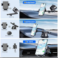 Qifutan Dash Mounted Car Phone Holder – Universal Windshield, Dashboard & Air Vent Mount, Hands-Free Smartphone Holder for iPhone & Android