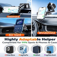 Qifutan Dash Mounted Car Phone Holder – Universal Windshield, Dashboard & Air Vent Mount, Hands-Free Smartphone Holder for iPhone & Android