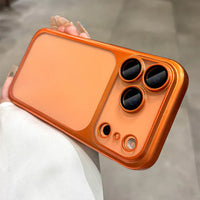 Luxury Frosted Translucent Case for iPhone 17 Series – Cosmic Orange Matte PC Back Cover with Metallic Accents, Anti-Fingerprint & Shockproof Slim Fit Protective Shell
