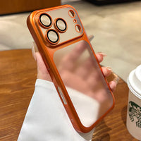 Luxury Frosted Translucent Case for iPhone 17 Series – Cosmic Orange Matte PC Back Cover with Metallic Accents, Anti-Fingerprint & Shockproof Slim Fit Protective Shell