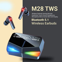M28 Gaming Wireless Earbuds Bluetooth 5.3 – Ultra Low Latency TWS Headphones with Mirror LED Display, Type-C Fast Charge, IPX7 Waterproof & Deep Bass Mic for Gaming/Music