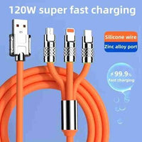 BYZ 3-in-1 Fast Charging Cable – Liquid Soft Silicone 1.2M, 120W / 6A Data Cable for Android, Type-C & iPhone