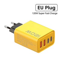120W Ultra-Fast Charging Power Adapter – Dual PD + 2 USB Ports Wall Charger
