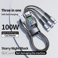 3-in-1 100W Fast Charging Cable – Multi Charger Type-C, USB & Micro Cable for iPhone, Samsung, Huawei, Xiaomi, Oppo & Vivo