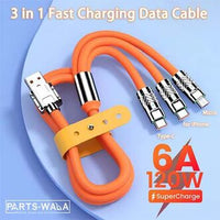 BYZ 3-in-1 Fast Charging Cable – Liquid Soft Silicone 1.2M, 120W / 6A Data Cable for Android, Type-C & iPhone
