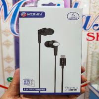 Ronin R-29 Type-C Wired Handsfree Earphones – Crystal Clear Sound with Inline Microphone