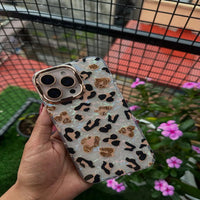 Luxury Gradient Cheetah Iridescent Phone Case – Gold & Pink Love Design, Shockproof Back Cover (All iPhone Models)