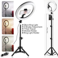 26cm Ring Light Kit with 7ft Aluminum Tripod, Mobile Phone Holder – 3 Color LED Lighting for Video & Photography
