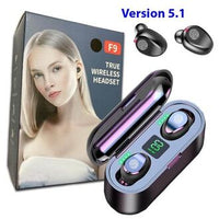 F9 TWS Bluetooth Earbuds, True Wireless Sport Headphones with 2000mAh Battery Case, Smart LED Digital Power Display, Waterproof In-Ear Earphones with Built-in Mic