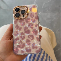 Luxury Gradient Cheetah Iridescent Phone Case – Gold & Pink Love Design, Shockproof Back Cover (All iPhone Models)