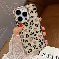 Luxury Gradient Cheetah Iridescent Phone Case – Gold & Pink Love Design, Shockproof Back Cover (All iPhone Models)