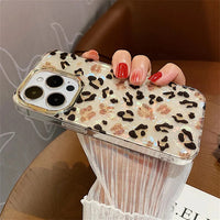 Luxury Gradient Cheetah Iridescent Phone Case – Gold & Pink Love Design, Shockproof Back Cover (All iPhone Models)