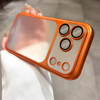 Luxury Frosted Translucent Case for iPhone 17 Series – Cosmic Orange Matte PC Back Cover with Metallic Accents, Anti-Fingerprint & Shockproof Slim Fit Protective Shell